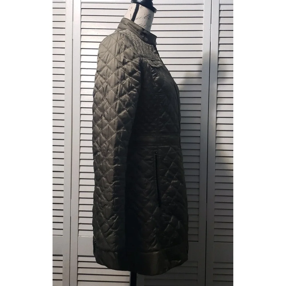 Laundry Shelli Segal Quilted Jacket Women's Small Olive Green Fill Zip Lined EUC - Picture 4 of 12
